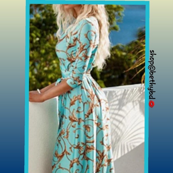 Boho Floral Vines Maxi Dress w/waist tie/wrap - Picture 6 of 9
